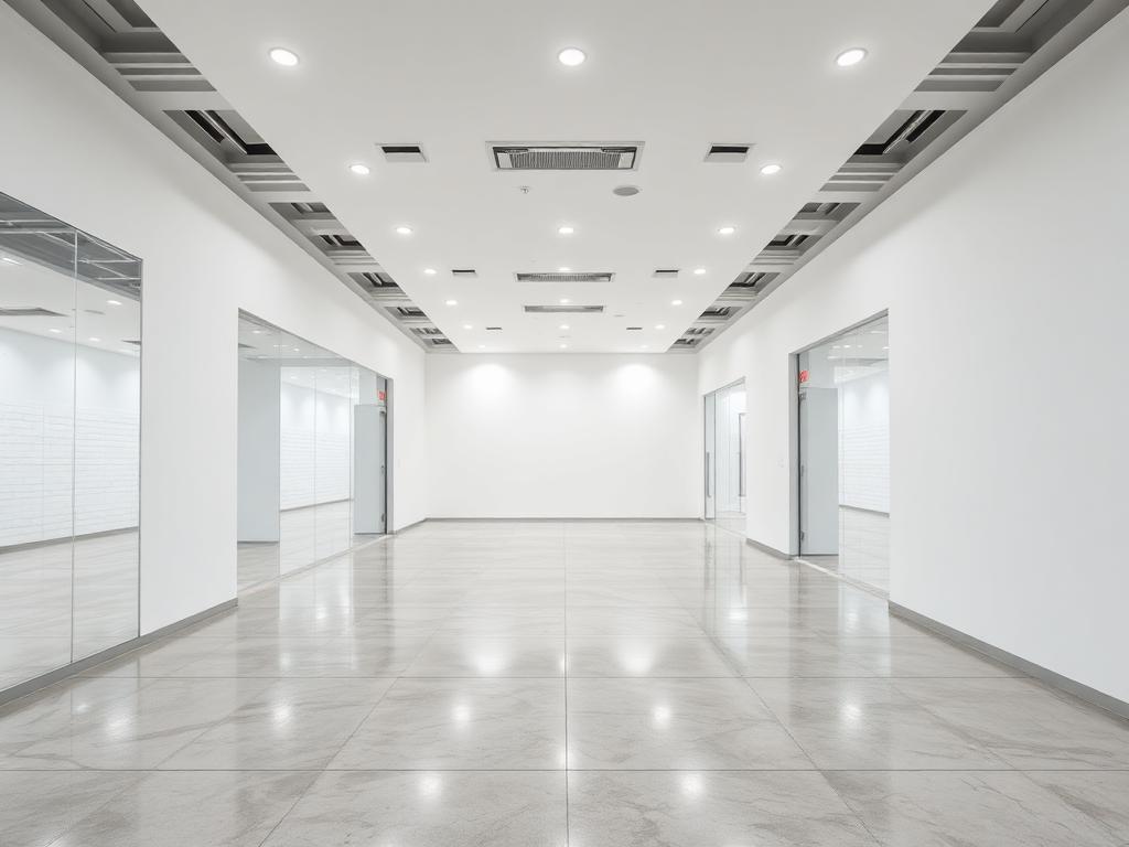 Clean retail commercial interior with new recessed LED lighting