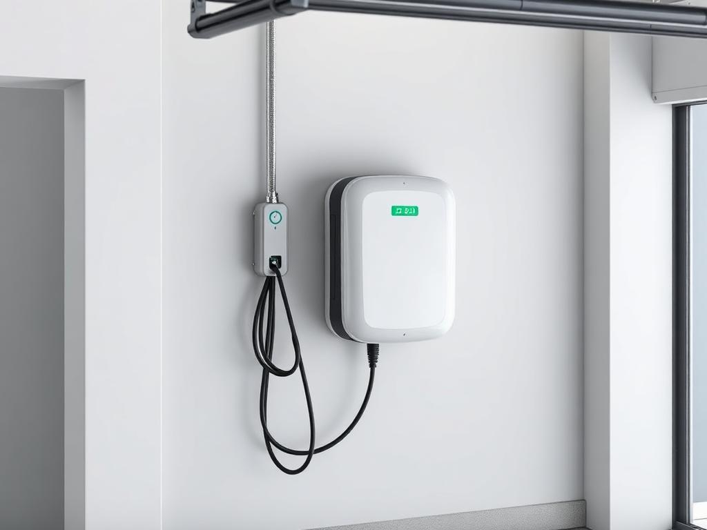 Level 2 EV wall charger mounted in a clean residential garage